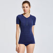 YOGA Women's UPF 50+ Zipper Front Rash Guard Swim Shirt Short Sleeves
