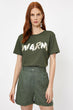 Women Green Pearl Detailed T-Shirt