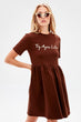 Brown Printed Knit Dress