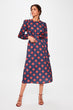 Navy Blue Belted Polka Dot Dress