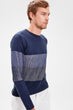 Navy Blue Men Panelled Bike Collar Knitwear Sweater New