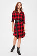 Burgundy Plaid Belted Shirt Dress