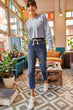 Women Dark Blue Lacing Arched Laser Detailed Mom Fit Jeans