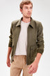 Khaki Male Front Zipper Pockets Coat
