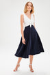 Women Summer V-neck Sleveless Dark Blue Lacing Detail Elegant Dress