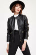 Woman Black Slim Short Cool PU Leather Jackets