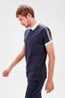 Navy Blue Male Handle Stripe Front Button New Textured T-shirt