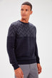 Navy Blue Men Panelled Bike Collar Knitwear Sweater New