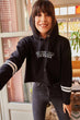 Women Black Sleeve Stripe Hooded Sweatshirt