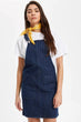 Woman Dark Blue Denim Suspender Skirt