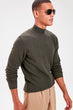 Khaki Men Textured Half Turtleneck Sweater