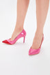 Pink Asymmetrical Color Block Japanned Leather Women 'S Heels Shoes