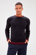 Navy Blue Men Wicking Bike Collar Knitwear Sweater New