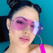 One Lens Purple Rimless Sunglasses Oversized Goggles Cute Sexy Sun Glasses For Women Transparent Orange Red Color Retro Shades