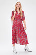 Red Pattern Belted Dress