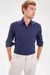 Navy Blue Men 'S Striped Shirt New