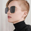 Polarized Unique Luxury Oversized Square Sunglasses Celebrity Shades Thin Metal Temple Clear Brown Pink Glasses Women UV400