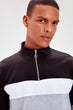 Black Men Panelled Long Sleeve Crew Neck Zip-up Sweatshirt