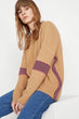 Women Coffee Bike Collar Long-Sleeved Striped Sweater