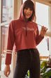 Women Cinnamon Sleeve Stripe Hooded Sweatshirt