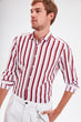 White Male Mustard Striped Long Sleeve Slim Fit Shirt New