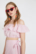 Women Pink Short Sleeve Frill Detail Bustier