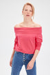 Fuchsia Carmen Collar Knitted Sweatshirt