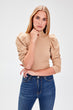 Camel Handles Turtleneck Ribbed Knitted Blouse