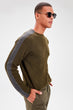 Khaki Men 'S Bike Collar Handle Stripe Knitwear Sweater