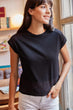 Women Black Filet Lace Detail T-Shirt