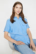 Women Blue Classic Collar Short Sleeve Pocket Detail Shirt