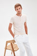Beige Male Colar Button Short Sleeve New T-Shirt