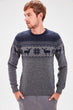 Navy Blue Men Panelled Bike Collar Sweater