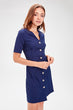 Navy Blue Striped Button Dress