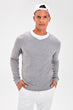 Gray Men 'S V-Neck Textured Knitwear Sweater New