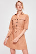 Camel Button Belted Dress