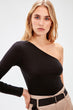 Black One Shoulder Knitted Blouse