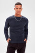 Navy Blue Men Cycling Neck Textured Raglan Sleeve Knitwear Sweater New