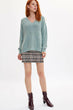Women V-neck Solid Color Sweater