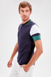 Navy Blue Male Sleeves Printed Short Sleeve Polo Collar New T-shirt