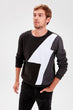 Anthracite Men Bicycle Lapel Paneled Long-Sleeve Sweatshirt