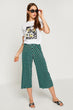 Women Green High Waist Casual Cut Pants