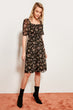 Black Floral Patterned Dress Slit Collar