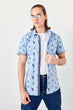 New Blue Men 'S Bird Print Short Sleeve Slim Fit Shirt