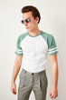 MAN Green Male Handle Stripe Cycling Neck T Shirt