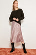 Mink Mustard Silk Satin High-waist Women Knee-length Skirt Chic Style