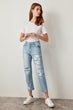 Ripped Blue Jeans Detail High Waist Straight with holes