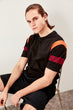 Black Male Sleeves Stripe Cycling Neck T Shirt