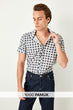 Mens Plaid Button Collar Short Sleeve Slim Fit Shirt