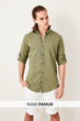 Khaki Men 'S Button Collar Long Sleeve Basic Slim Fit Shirt